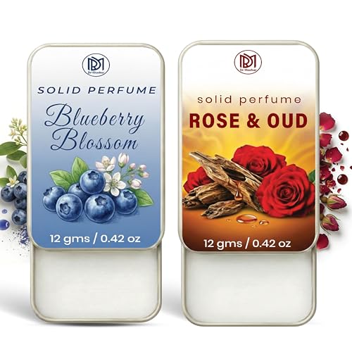 Image of Dr.Mashur Solid Perfume |blueberry blossom&Rose & Oud Alcohol Free Wax Perfume Balm, Long Lasting | Pocket Tin 12g, Pack Of 2| Non Greasy Smooth Glide, Travel Friendly Unisex
