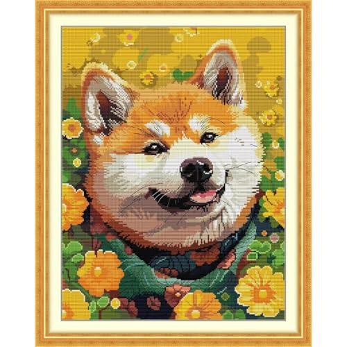 Image of Stamped Cross Stitch Kits Full Range of DIY Needlepoint for Adult Beginners Pattern, for Gift and Home Decor 14CT 2 Strands Akita Dog,14.6x18.5 inch