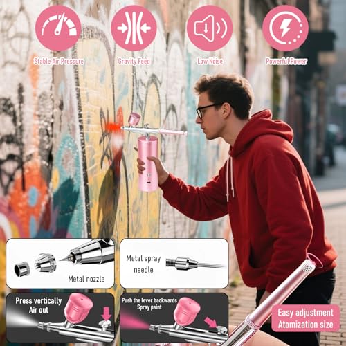 Tragbares Airbrush Set mit Kompressor, Spritzpistole mit Kompressor, Multifunktionale Handheld Airbrushpistole, für Tattoo-Modellierung, Nageldesign, Modellbemalung, Make-up und Kuchendekoration