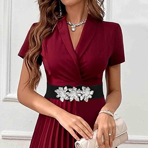 Rhinestone Stretch Belt Black Wide Dress Belt Women Elastic Belts Crystal Dressy Waist Jewelry Accessories2