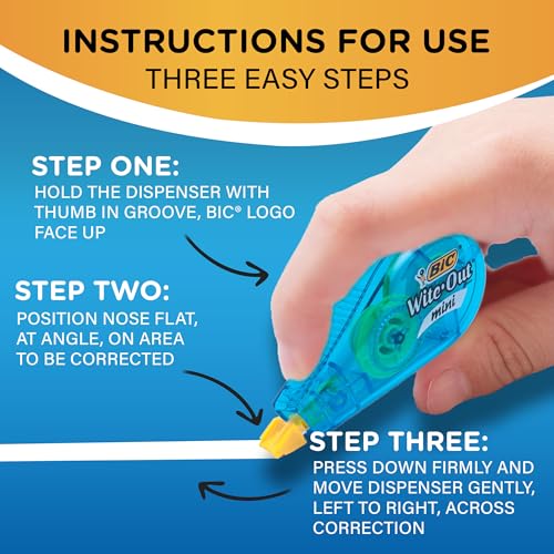 BIC Wite-Out Mini Correction Tape, White, No Dry Time, Long Lasting, 12-Count