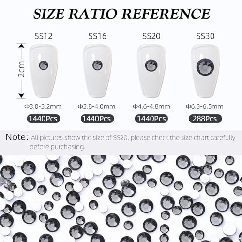 Image of Gray Flatback Rhinestones, Glass Rhinestones for Nail Art and Craft, Glue Fix, Loose Crystal Gemstones(Gray, SS16, 1440pcs, 3.8-4.0mm)