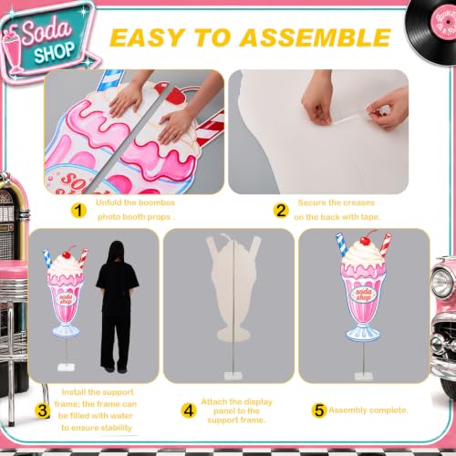 Image of Qunclay 4 ft 1950s Soda Shop Cardboard Cutout Retro Milkshake Cutout Decoration Life Size Photo Booth Prop Stand up 3D Display Backdrop for 50s Diner Sock Hop Rock and Roll Party Decorations