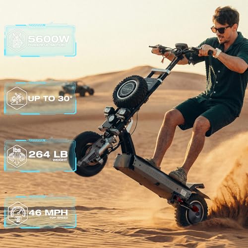 Image of JUNLING GD83 Electric Scooter, 5600W Dual Motor, 46 Mph Top Speed, 48 Miles Max Range, 60V /27AH Battery, Spare Tire & Aluminum Alloy Single Swing Arm, Dual Fast Charging Ports e-Scooter, 11 inch Off-Road