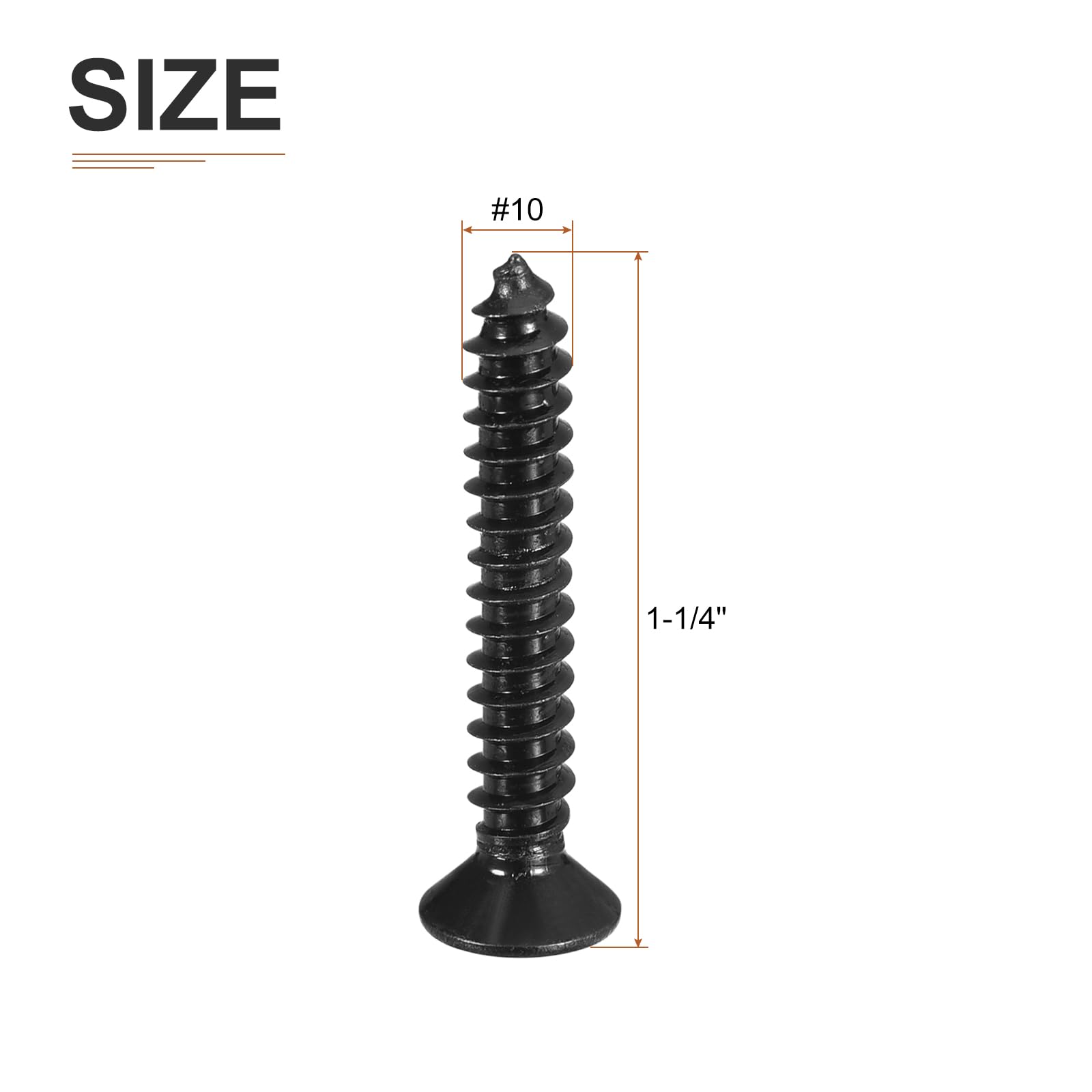 DTGN 100Pcs #10x1-1/4" Flat Head Wood Screws, 304 Stainless Steel Phillips Self Tapping Screws - Good for Woodworking Furniture - Black - Image 2