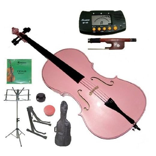 Merano 1/4 Size Pink Student Cello with Bag and Bow+2 Sets of Strings+Cello Stand+Black Music Stand+Metro Tuner+Rosin+Rubber Mute