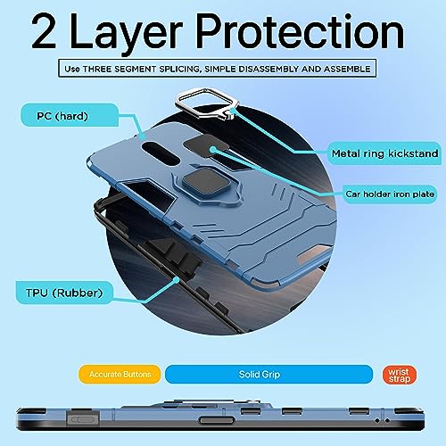 Image of Pikkme D5 Tough Armor Bumper Back Cover Case for Oneplus 7 |Ring Holder & Kickstand in-Built (Blue)