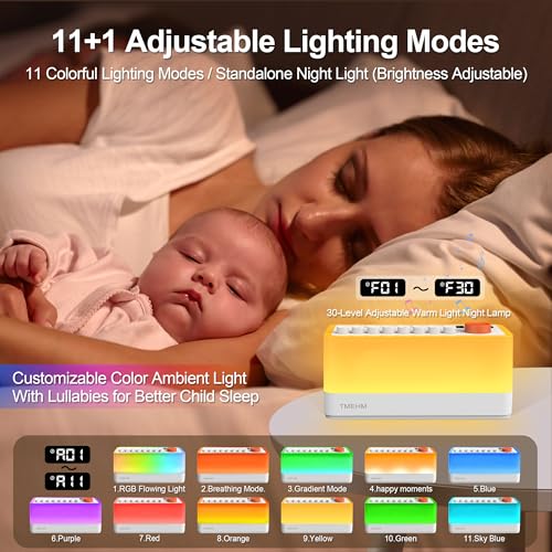 white noise sleep sound machine with 8 nature sounds portable bluetooth speaker 12 colors night lights sleep timer amp breathing exercises for babies kids and adults