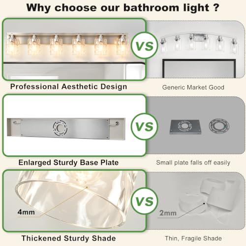 Image of Bathroom Light Fixtures,6-Light Brushed Nickel Vanity Lights Over Mirror