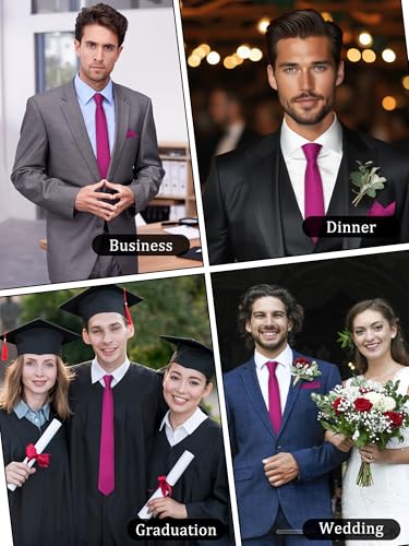 Image of Mantieqingway Black Tie Sets for Men Classic Solid Color Tie Handkerchief Pocket Square Holder Formal Graduation Wedding