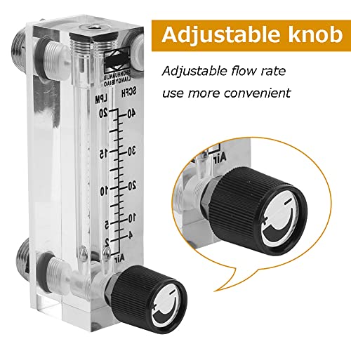 Gas Flowmeter, LZM-6T 2-20LPM/4-40SCFH Pipe Gas Meter with Adjustable Control Valve, Female 1/4\" BSPT Thread Interface Panel Mount Type Flowmeter for Oxygen Air Gas