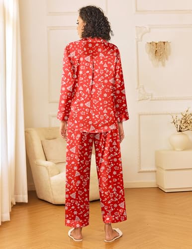 Image of Ekouaer Womens Silk Satin Pajama Sets 2 Piece Sleepwear Pjs Set Long Sleeve Button Down Top and Pants Stripe Loungewear S-XXL