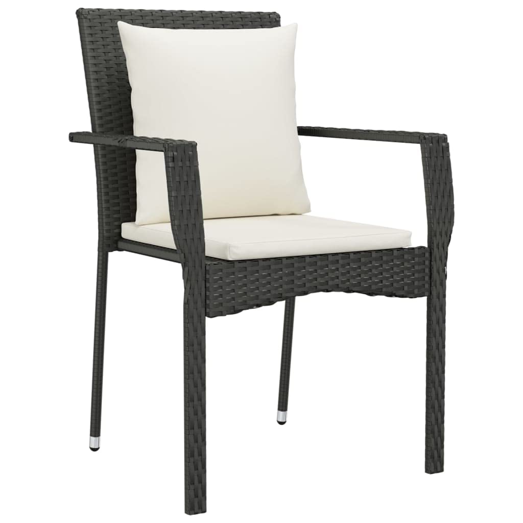 Sedie da giardino in polyrattan con cuscino, 2 pezzi, colore nero | Telaio in acciaio verniciato a polvere, resistente alle intemperie, facile da pulire, massimo 110 kg per seduta
