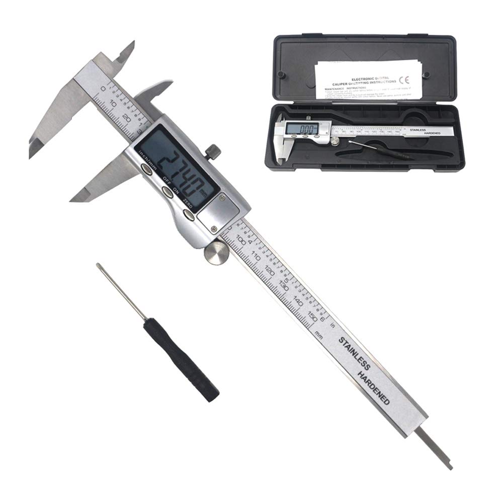 Simhevn Digital Caliper Measuring Tool, Stainless Steel Vernier Caliper Digital Micrometer with Large LCD Screen, Easy Switch from Inch Metric Fraction, 6 Inch/150mm Caliper Tool for DIY/Household