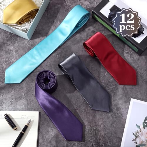 Image of Syhood 6 /12 /24 Pcs Men Ties Set Solid Satin Pure Color Business Formal Necktie Tie 57 inch for Men Occasion Wedding