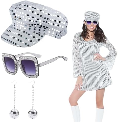 Costume Abba Pour Femme - Jambières à Paillettes Argentées, Style Disco Années 70 - Pour Soirée, Carnaval, Déguisement Rétro