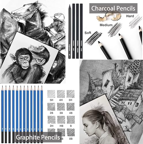 Image of Corslet 146 Pc Artist Drawing Pencils Color Pencil Set with A5 Sketch Book Art set Shading Sketch Colours Graphite Colour Sketching Pencils Children Adult