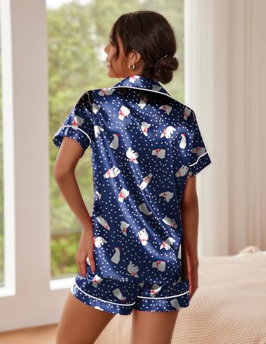 Image of Ekouaer Pajamas for Women Set Silk Satin Pjs Button Down Sleepwear Summer Loungewear Top and Shorts Lounge Set S-XXL