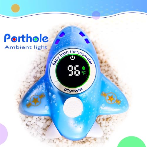 Image of Baby Bathtub Thermometer with LED Display Screen+Blue Airplane toy-2-in-1 | Color Coded Alarm (Cold /Comfortable /hot) Bath Temperature Monitor, Adorable Floating Toys for Infants, Essential for Babies