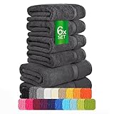 ETÉREA Handtücher 6er Set [100% Baumwolle] - Carli Graphit - 4X Handtuch 2X Saunatücher - Handtuch Set Badetuch - Towel - Gesichtshandtücher - Frottee 500 g/m²