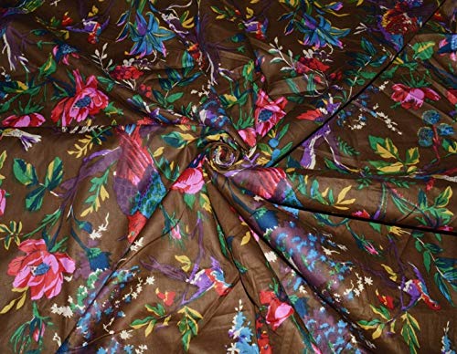 Tela de algodón indio tradicional con estampado floral para hacer correr por The 5 Yard (marrón, 5 yardas)