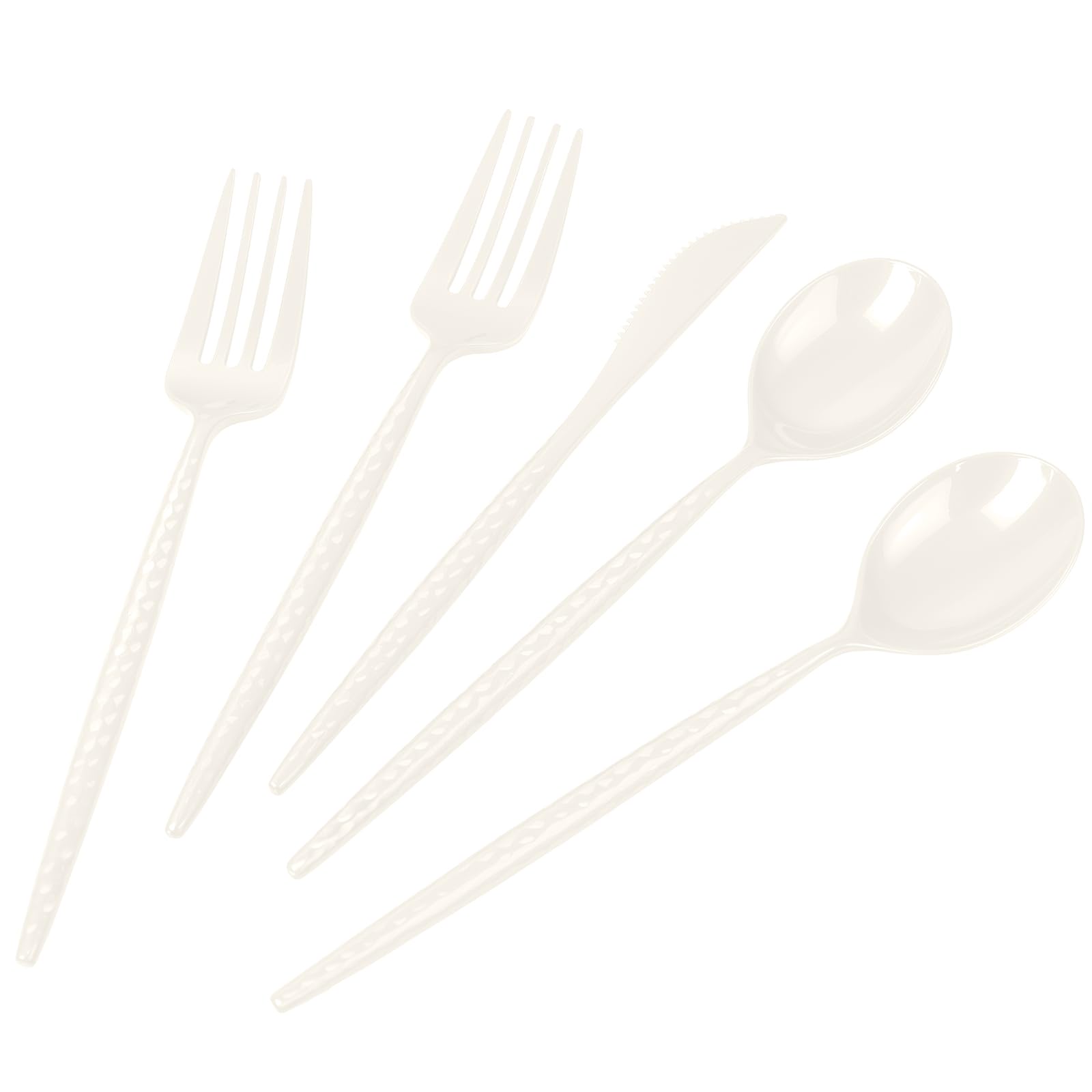 LIYH 150 Pcs Ivory Plastic Cutlery Sets - Ivory Plastic Silverware Heavyduty, Disposable Utensil Sets, 50 of Each Forks, Knives &amp; Spoons Flatware Set for Party Birthday