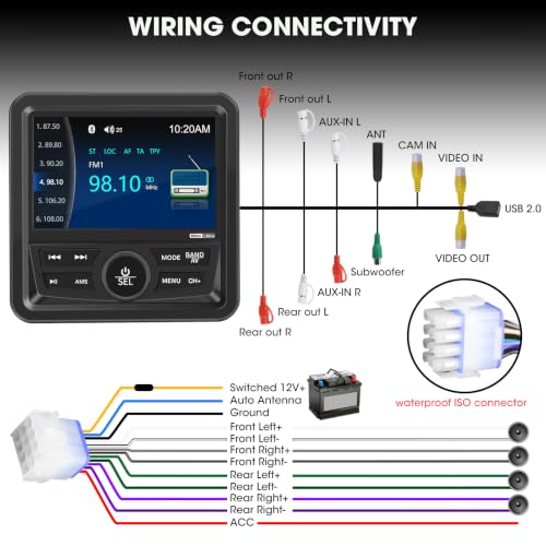 Image of Bluetooth Marine Boat Radio Receiver - Gauge Style Marine Multimedia Stereo