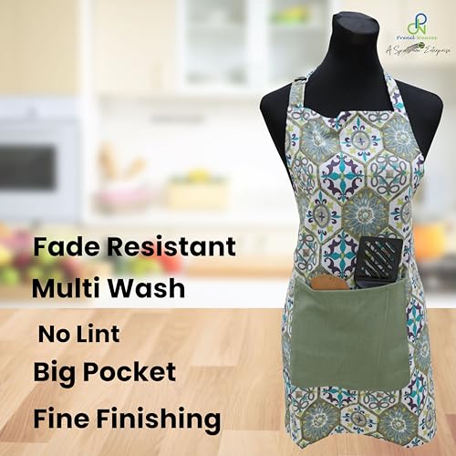 Image of Kitchen Apron for Women & Men | 100% Cotton | Cooking Apron with Big utility Pocket | Adjustable neck strap | Free Size | Kitchen Utensils Accessory