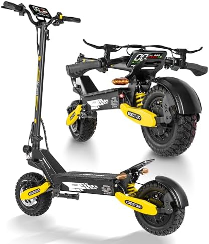 EOEOTWO Electric Scooter for Adults, 1200W/2400W Motor Fast E Scooter, 11" Off-Road Tires, Up to 30/40 MPH Top Speed & 20/43 Miles Long Range, Dual Brake, Foldable (1200W - 48V 13Ah, Yellow)
