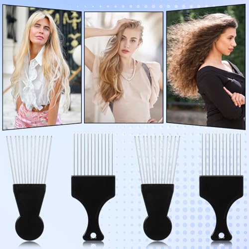 Picks de pelo metálicos para cabello rizado, pack 4 miniatura 7
