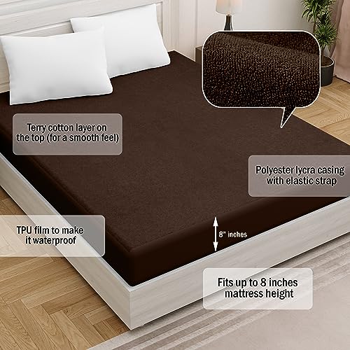 Image of Amigos 100% Waterproof Ultra Soft Cotton Feel Terry Mattress Protector King Size 72 inchx 72 inch | Breathable Hypoallergenic Elastic Fitted Mattresses Cover (72x72, Coffee Brown)