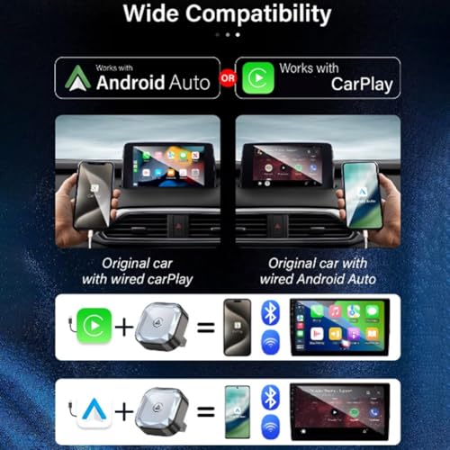 Android Auto y CarPlay Inalámbrico Jnchdghwa con adaptador mini inteligente 2 en 1 4