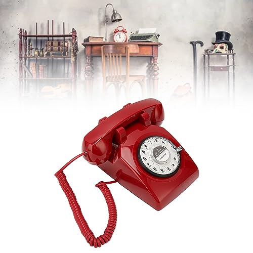 Teléfono fijo giratorio retro vintage rojo miniatura 3