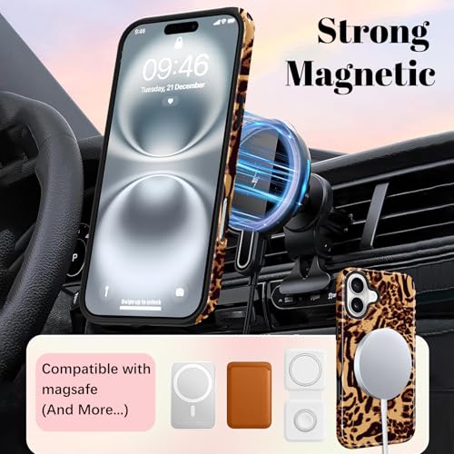 Image of Magnetic for iPhone 16 Case for Women Men, Brown Leopard | Cute Cheetah Pattern Design [Compatible with MagSafe] 2-Layer Hybrid Shockproof Glossy Protective Cover