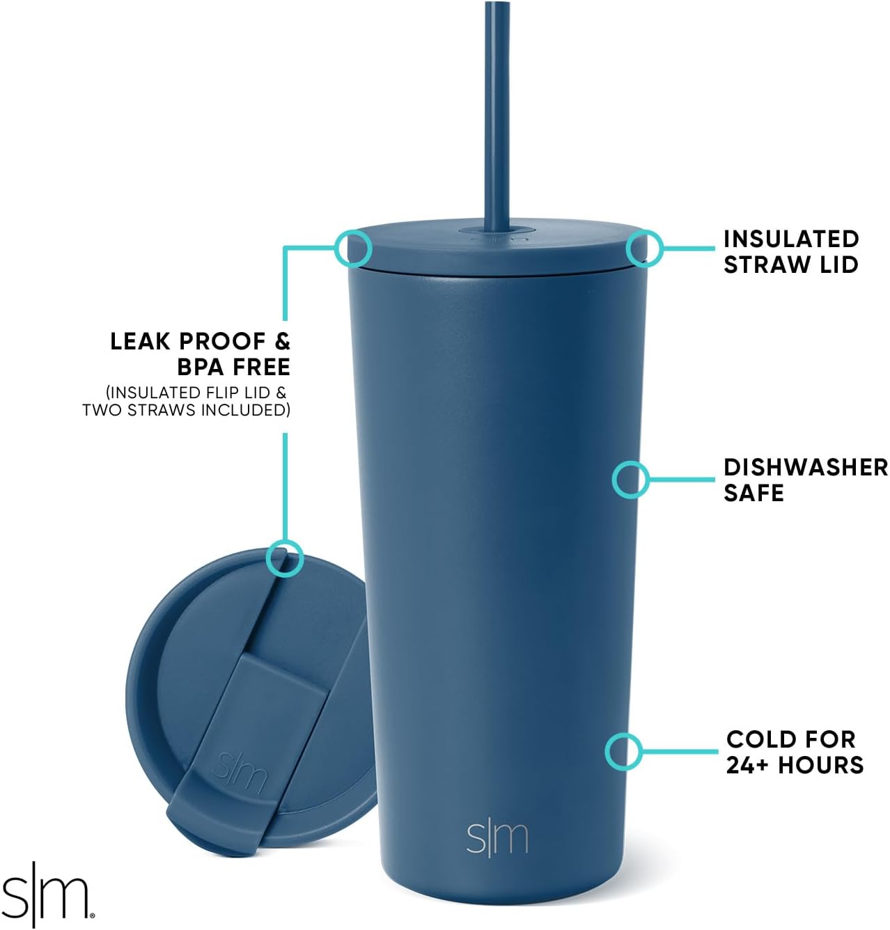 Simple Modern Insulated Tumbler with Lid and Straw | Iced Coffee Cup Reusable Stainless Steel Water Bottle Travel Mug | Gifts for Women Men Her Him | Classic Collection | 20oz | Slumberland - Image 2