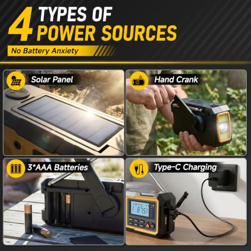 Emergency Radio, Solar Hand Crank NOAA Weather Radio, 5000mAh, AM/FM/SW/WB - Image 4