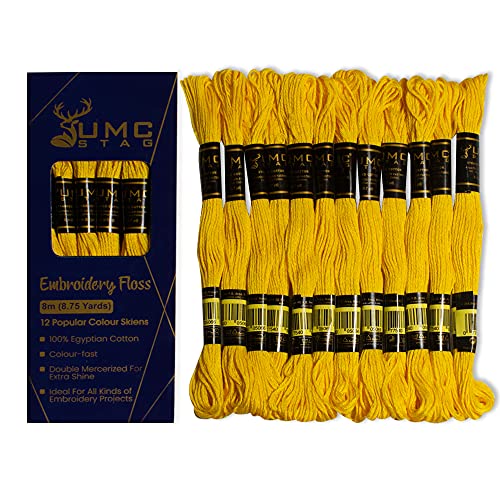 Image of Pack of 12 Premium Embroidery Thread | 100% Egyptian Cotton Premium Skeins | Cross Stitch Embroidery Floss | Oeko TEX Certified Stranded Cotton | (Canary Yellow 298)
