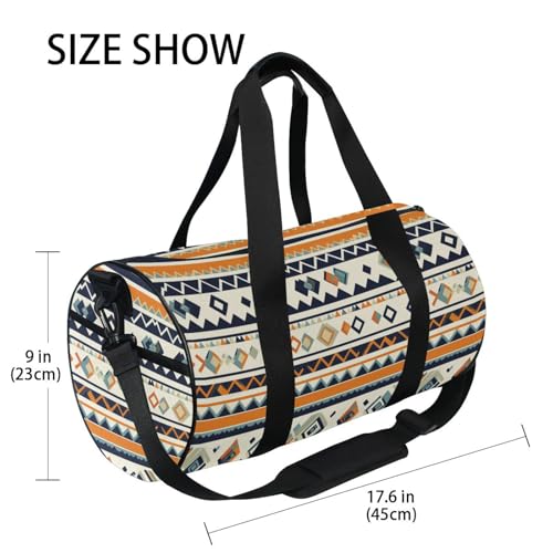 Aztec Print Sports Duffel Bag Full Print Polyester Barrel Gym Bag with Side Zipper Pocket, Detachable Shoulder Strap for Gym Sports Fitness and Short-Term Travel Use4