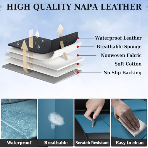 Image of Coverado Back Leather Car Seat Covers for Trucks, Rear Seat Covers for Cars, Automotive Seat Covers Back Car Seat Cover, 3-Pieces Waterproof Nappa Leather Car Seat Cushion Protector, Black&Blue