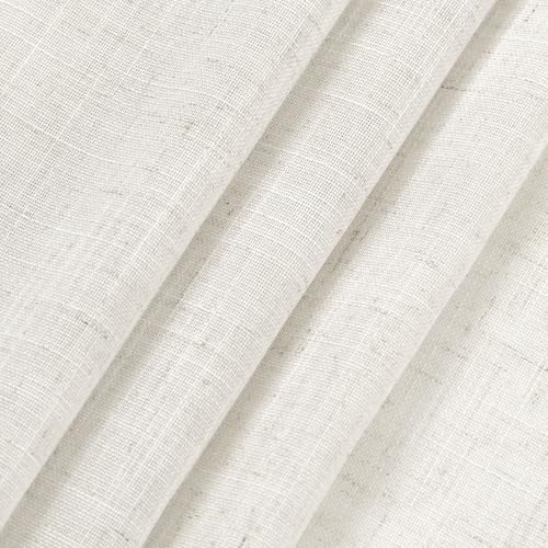 Image of Nanspring Beige White Linen Curtains 84 Inch Length 2 Panels Set for Living Room Rod Pocket Back Tab Light Filtering Window Drapes for Bedroom Dining Room Protect Privacy Home Decor