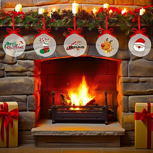 DRERIO 30 Pcs Christmas Bauble Clear Acrylic Disc Ornaments 8.8 ×7.6 cm Round Christmas Ornaments with Ribbon Flat Baubles for Craft Clear Blank Acrylic Christmas Disc for Tree Party Hanging Decor - Image 3