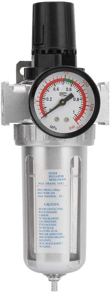DEWIN Air Pressure Regulator, BSP 1/2" Air Compressor Moisture Water Trap Filter Regulator with Mount Connection