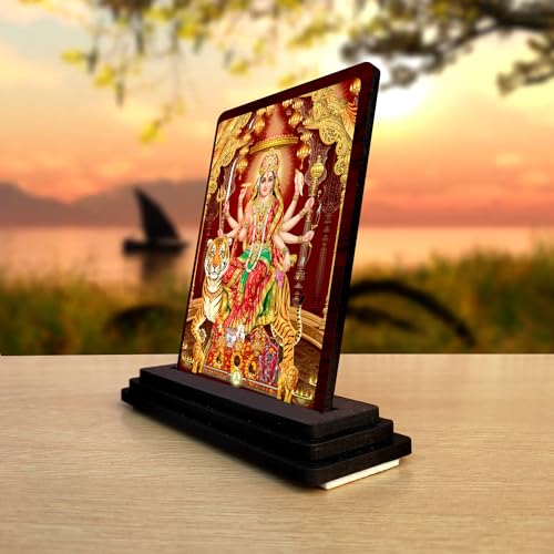 Image of Panchmukhi Hanuman Wooden Idol - Glossy Finish 5x4in | Murti for Car Dashboard & Home Temple | Perfect Small Statue for Door Entrance & Puja | Enhance Spaces (sherawali maa1)