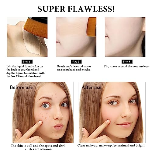 3 Stück Magic Foundation Brush, Flacher Foundation Pinsel Oval Make-up Pinsel Kabuki Flat Top Puder Gesicht Pinsels Groove Design mit Kasten (Schwarz)