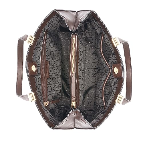 Image of Calvin Klein Women's Granite Geometric Tote Bag - Vegan Leather, Monogram, 3 Pockets
