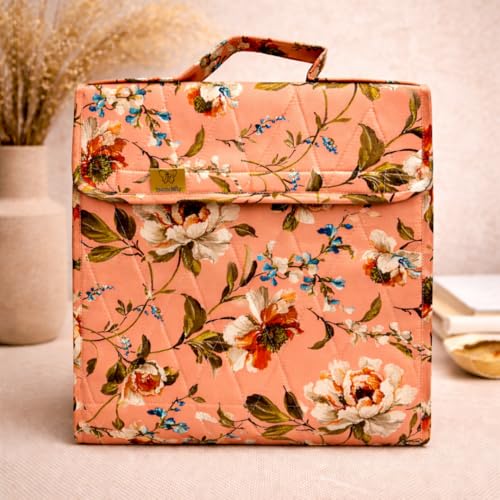 Image of Trendifly Foldable Multipocket Jewellery Organizer Suitcase for Women Embroidery Design Travelling Jewelry Sutcase Bag 5 Transparent Pockets Earrings Necklace Bangles Rings Girls (Flower Orange)