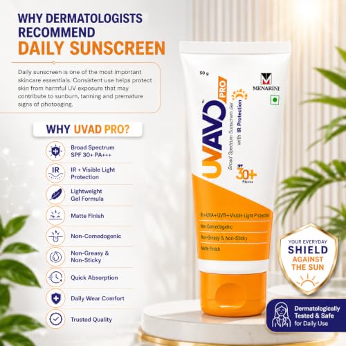 Image of UV-AVO PRO SPF 30+ PA+++ Sunscreen Gel 50g | Broad Spectrum Sun Protection with IR, UVA, UVB & Visible Light Defense | Oil-Free Matte Finish | Non-Comedogenic | Lightweight Daily Sunscreen (SPF 30)