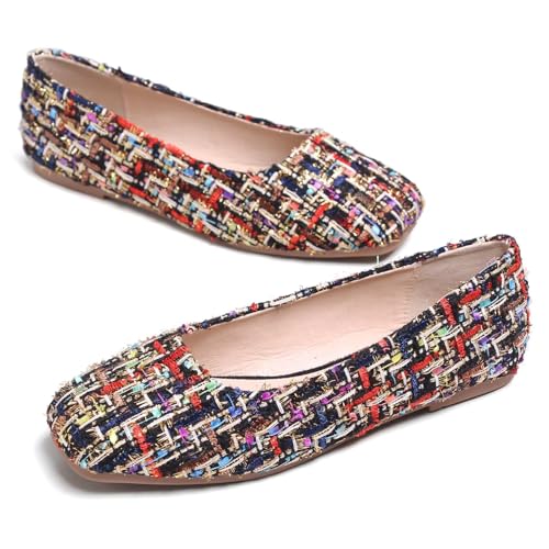 Image of ChaiRong Zhou Women Square Toe Ballets Flats Comfort Slip On Walking Shoes for Driving