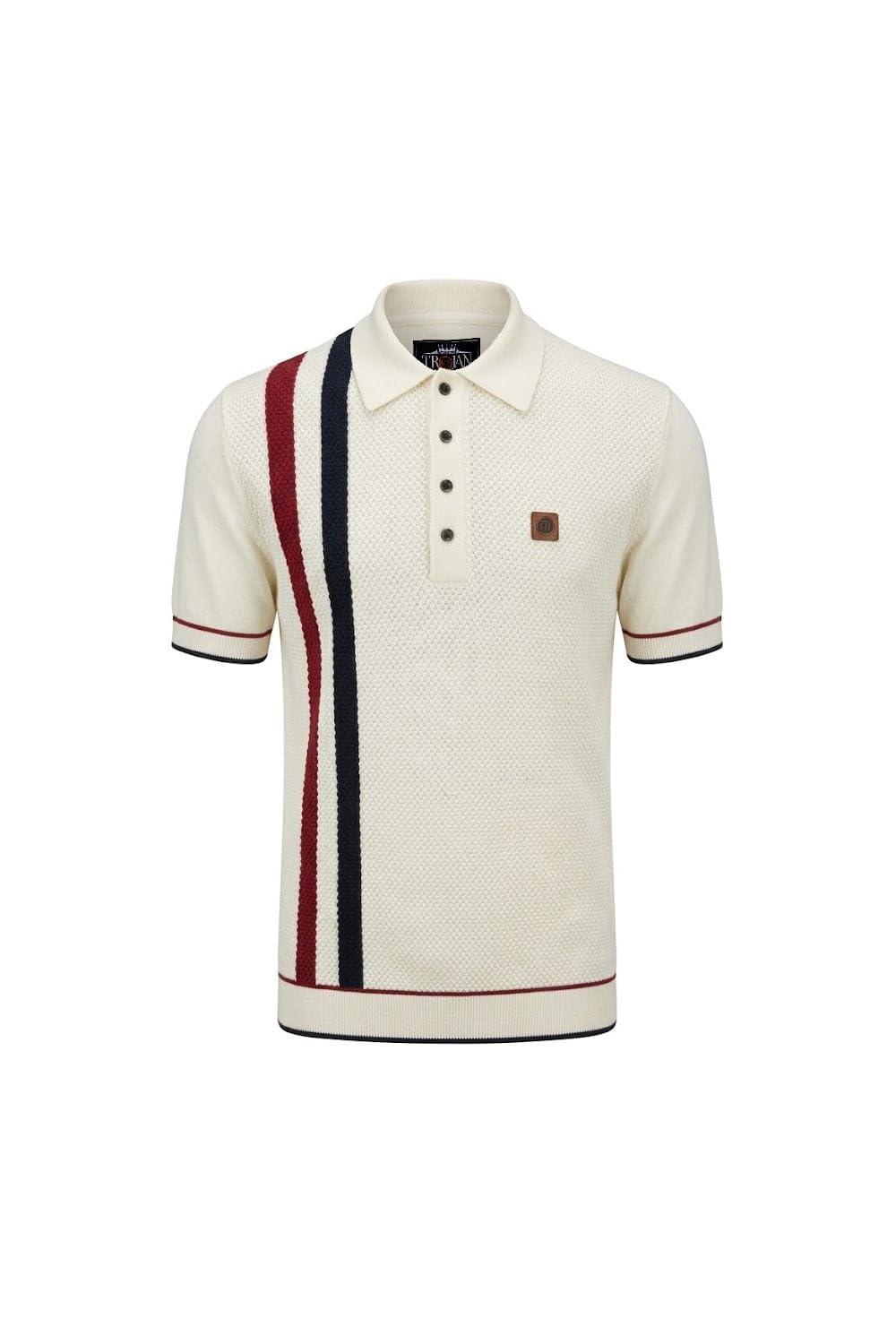 Trojan Men's Ecru Racing Stripe Fine Gauge Polo Pure Cotton Regular Fit - Tr/9063