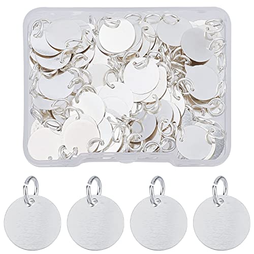 SUPERFINDINGS 100Pcs Brass Blank Pendants 12mm Flat Round Stamping Tag Charms with 4mm hole for Bracelet Necklace Jewelry DIY Craft Making